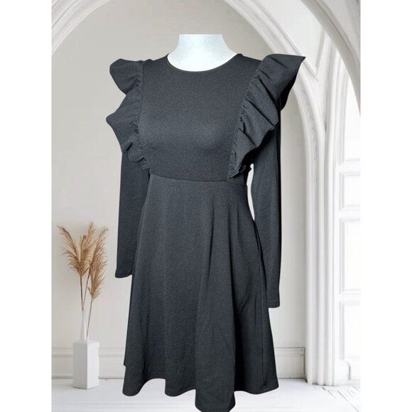 GORLYA Girl's Flutter Sleeve Stretchy A-Line Skater Dress Black Size 14Y Zip - Picture 2 of 7